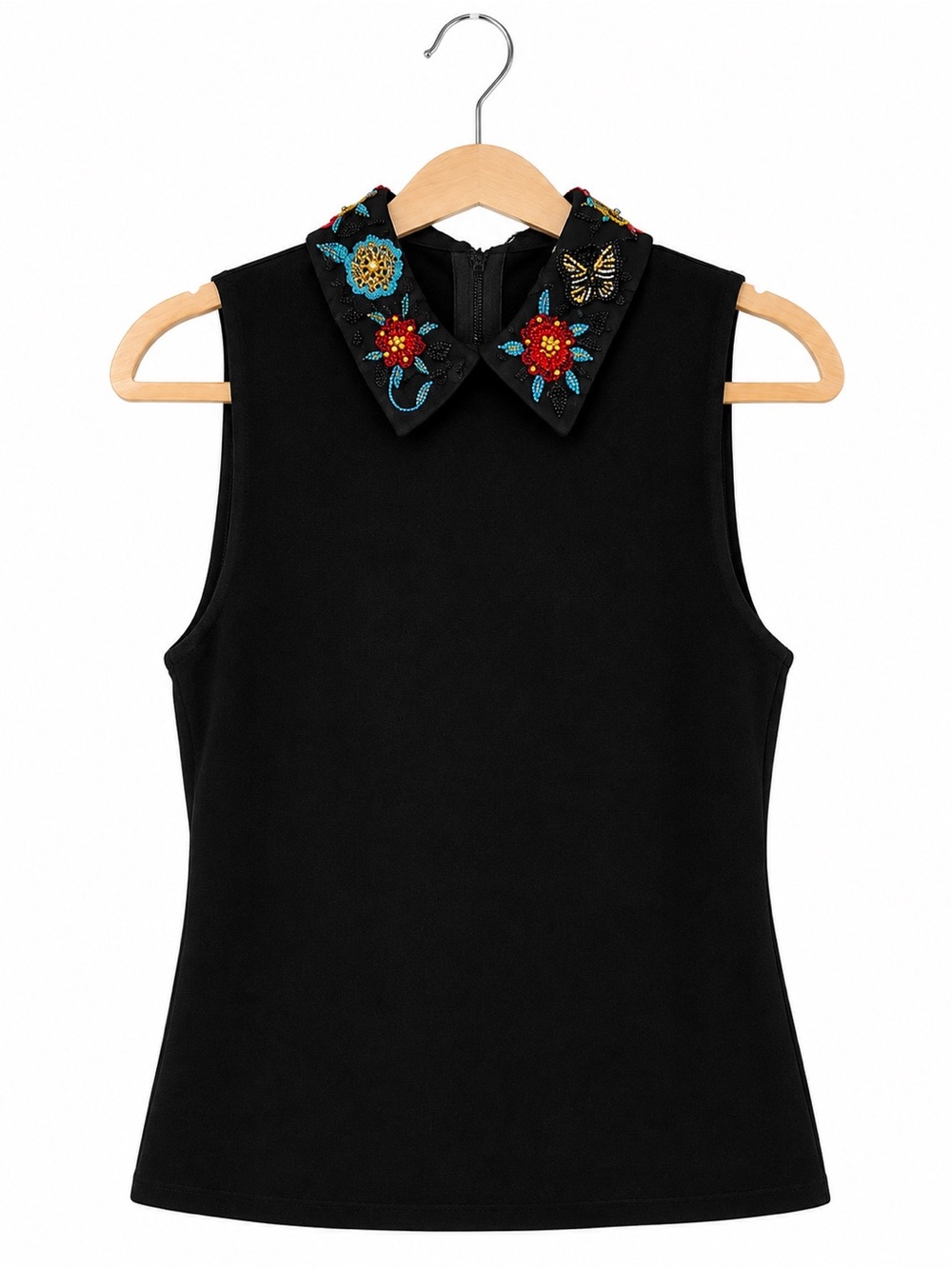 Alice + Olivia Black Embroidered Beaded Collar Sleeveless Top M